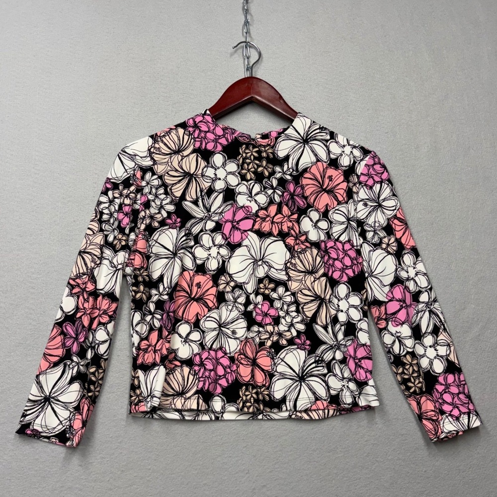 Tori Richard Top Womens L Pink Black Floral Hibiscus 8344 WL00 Made in Hawaii